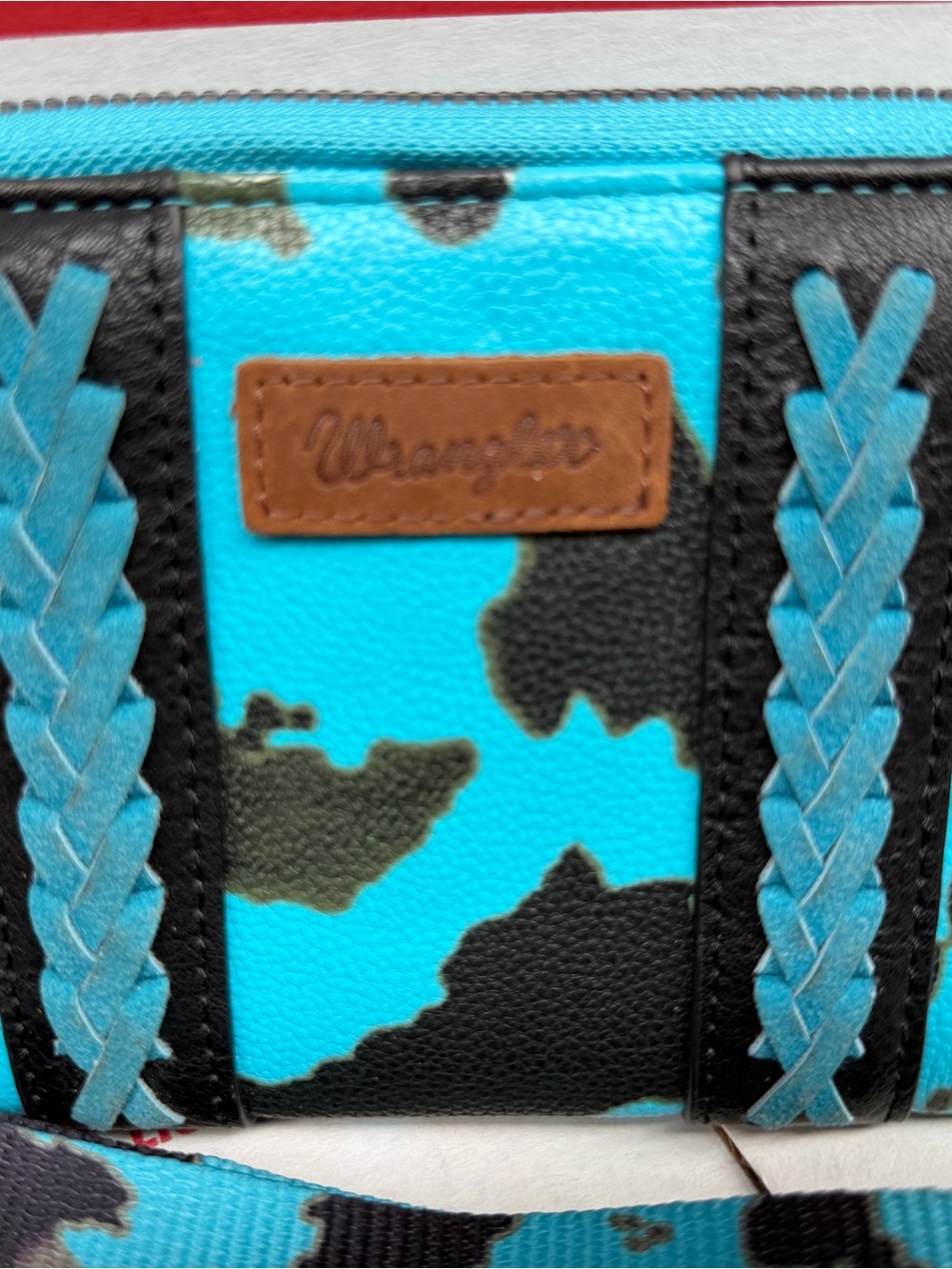 Wrangler Women's Cow Print Bi-Fold Wallet Turquoise And Black